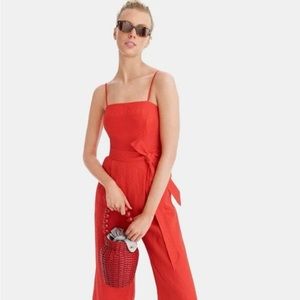J.Crew Tie-Waist Linen Jumpsuit - Bright Cerise, Size 0P